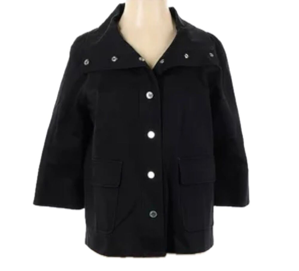 Adrienne Vittadini Studio Button Up Oversize Front Pockets Quarter Sleeve Jacket